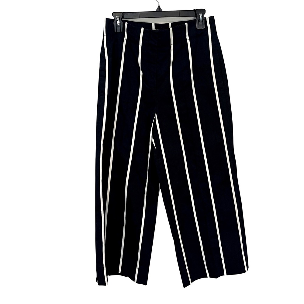 Luisa Cerano Striped Wide Leg Trousers Women 8 Navy White Nautical Cropped Pants - Picture 2 of 11